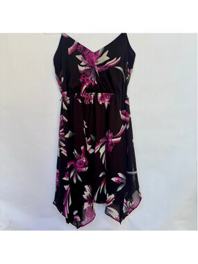 Guess Ashley Floral Asymmetrical Hem Dress Size S Black Pink